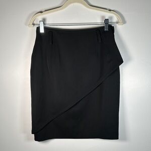 Ellen Tracy Vintage Wool Wrap Mini Skirt Black Size 8 Career Office Chic Classic